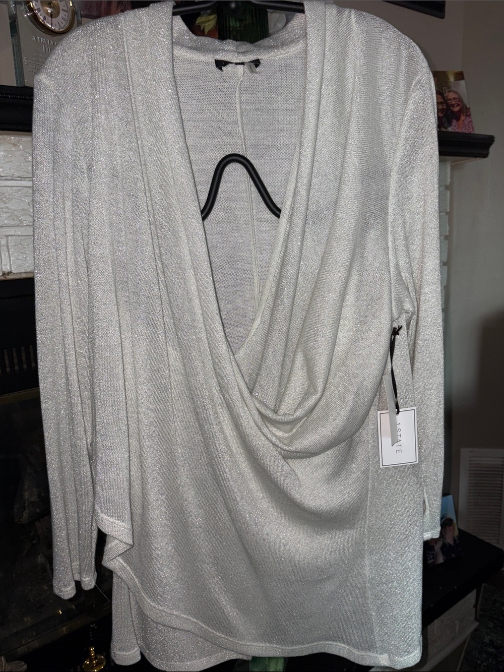 1.STATE Metallic Silver Knit Top